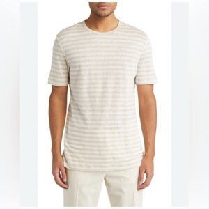 HUGO BOSS Tiburt Stripe Linen T-shirt In Open White S